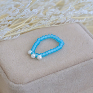 Isla Glass Beads Ring - Arctic Blue with Pearly Drops