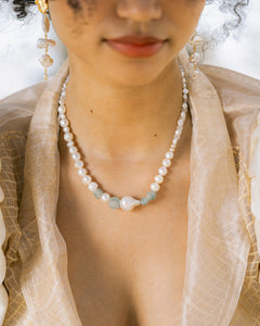 Galene Recycled Beach Glass Necklace With Baroque Pearl