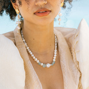 Galene Recycled Beach Glass Necklace With Baroque Pearl