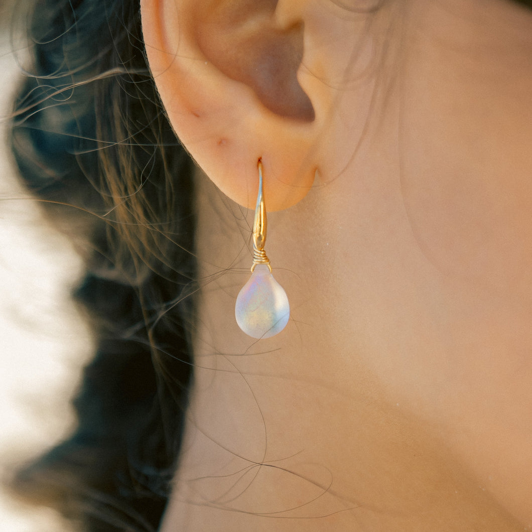 Paradiso Handmade Teardrop Sea Glass Earrings (Frost White)