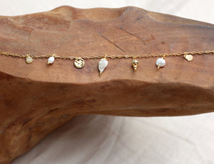 Kuu Mixed Pearls & Mini Cone Shell Anklet