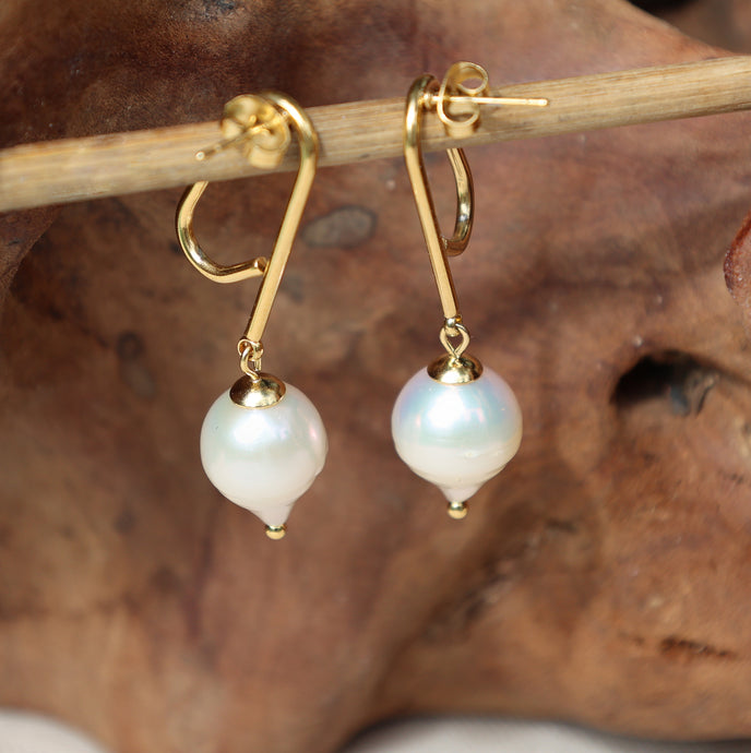 Ixchel Reverse Teardrop Baroque Pearl Loop Hoop Beach-Proof Earrings