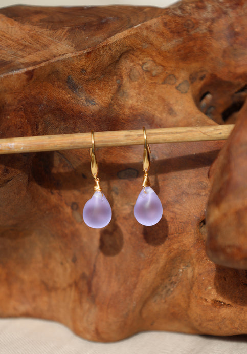 Paradiso Handmade Teardrop Sea Glass Earrings (Lilac)