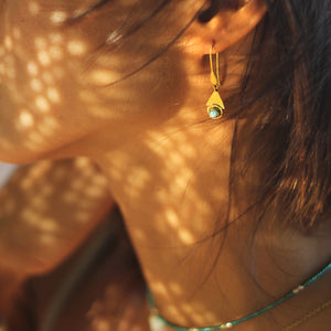 Larimar "Wisdom Of The Sea" Earrings, 18k Gold-Plated Brass Earrings