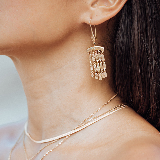 Hammered Fringe Earrings, 18K Gold-Plated Brass