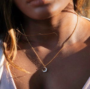 Sunset Moon Zircon-Studded Charm Necklace