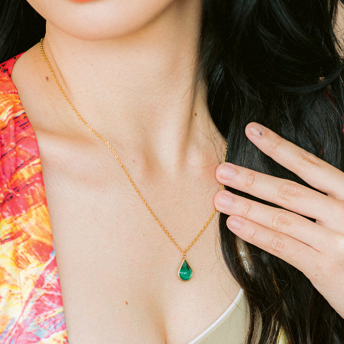 Glass Love Charm Drop Necklace