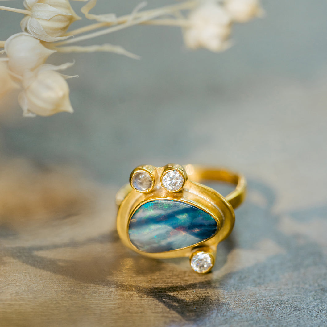 ISLA Blue Opal Ring, 18K Gold Plated Brass (1 Piece Only)